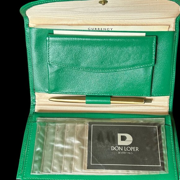 VTG Don Loper Beverly Hills Leather Mod MCM Wallet Green Brown Bone Vintage NWT - Picture 7 of 9